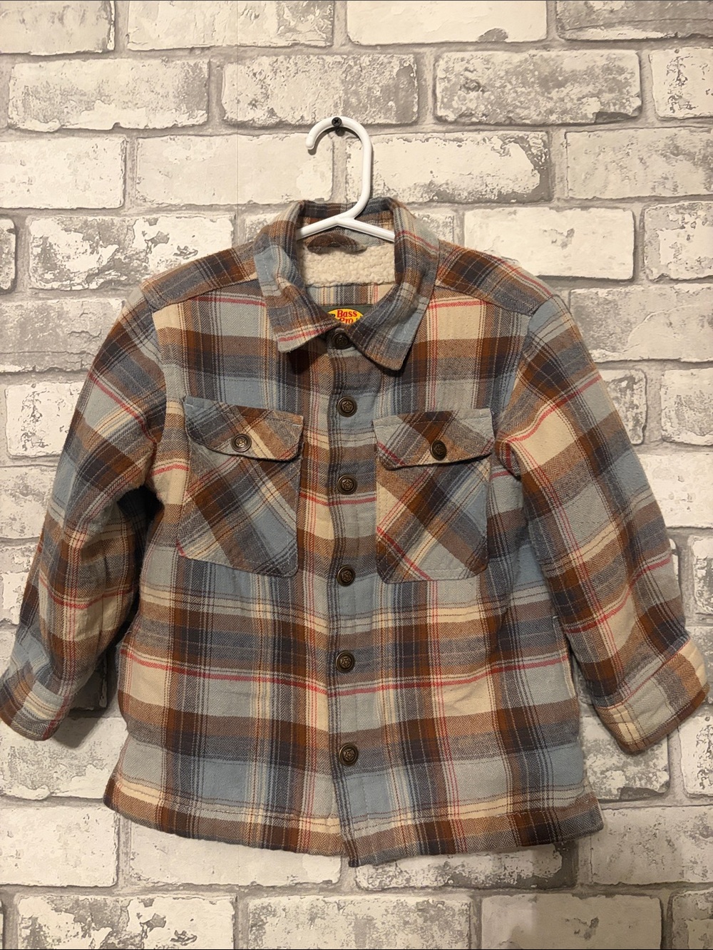 Bass Pro Shops Plaid Sherpa-Lined Jacket in Blue, Brown & Cream